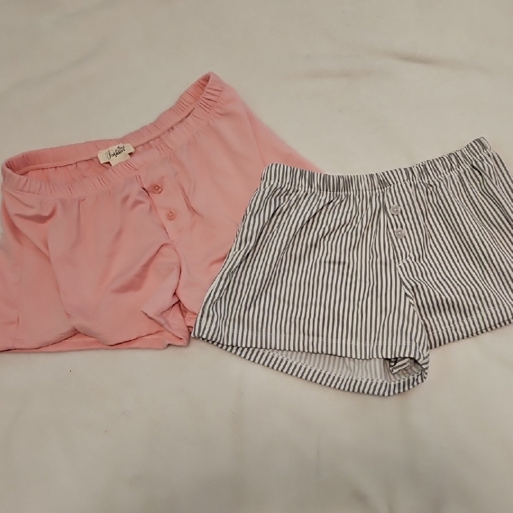 Pink and Gray Striped Pajama Set